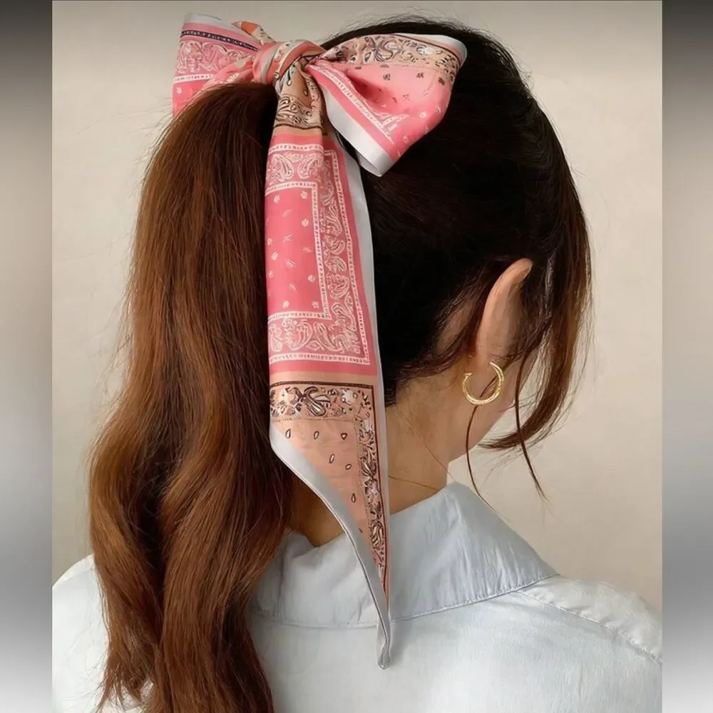 Pink Patterned Hair Scarf A1582